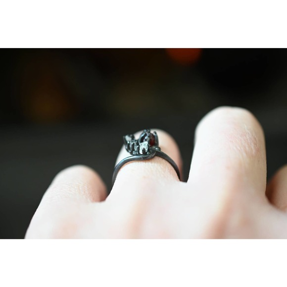 Raw Garnet Engagement Ring, Unique Sterling Silver Promise Ring - Picture 2 of 3